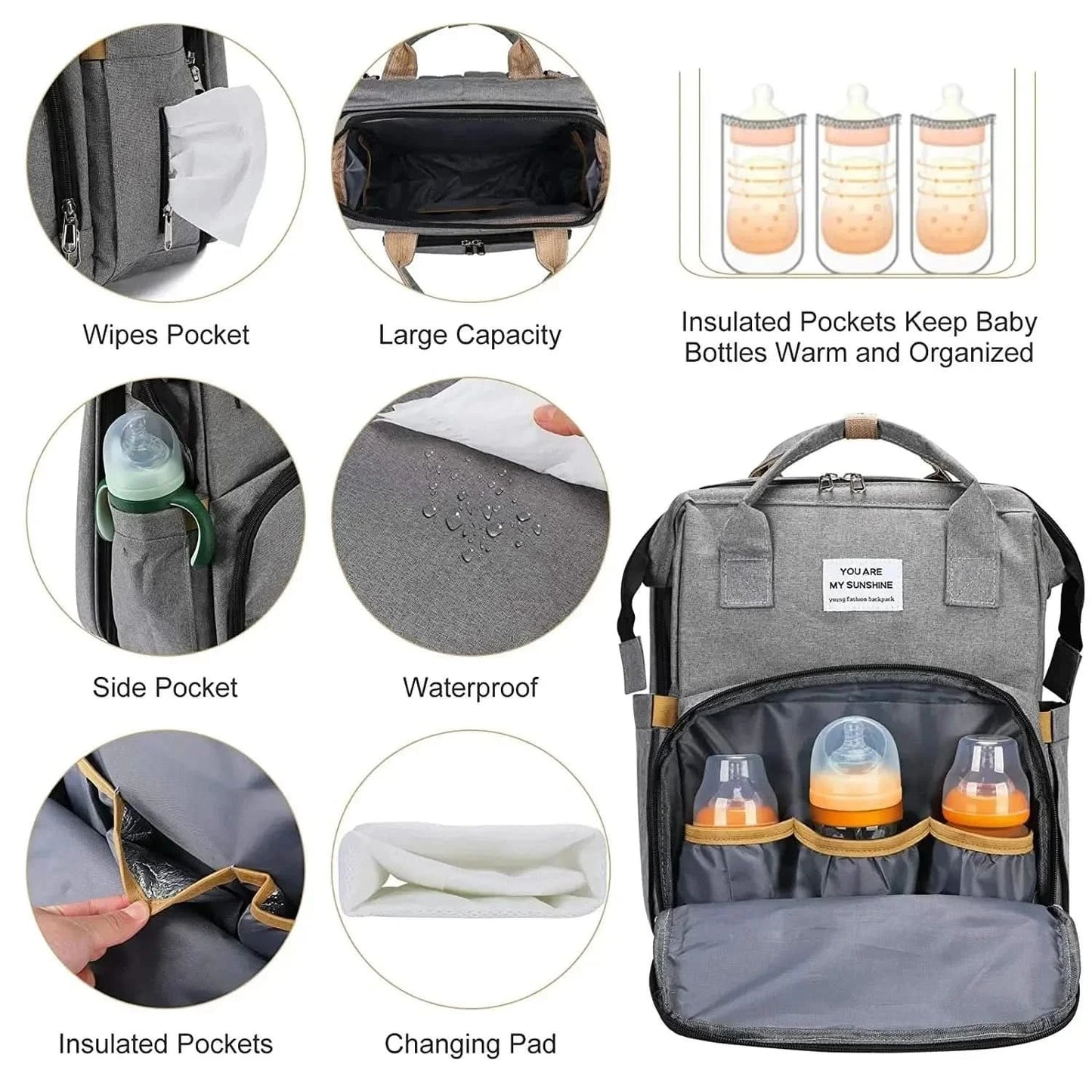 WOW GOODS !! Baby & Child Foldable Diaper Bag Baby Bed Bags Crib Travel Backpack with Changing Station Insulated Pocket Large Capacity