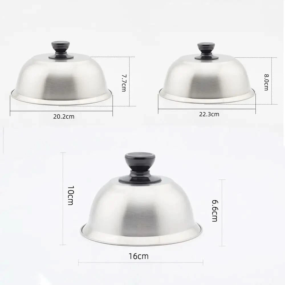 Stainless Steel Frying Pan Covers Barbecue Burgers Sandwiches Steak Round Pot Lids Cover Cookware Cheese Melting Dome