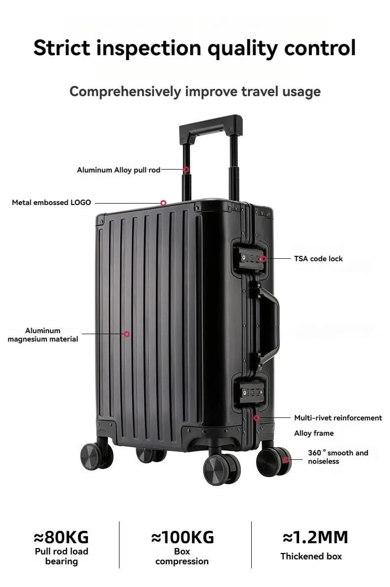 Large Capacity Durable Luggage for Men and Women, Aluminum, Carry-On, Boarding, Travel, New, 20, 24, 26, 28