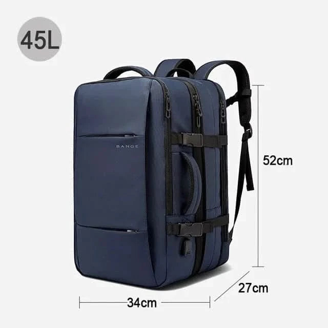 WOW GOODS !! Luggage Bag Blue 45L BANGE Travel Backpack Men Business Backpack School Expandable USB Bag Large Capacity 17.3 Laptop Waterproof Fashion Backpack