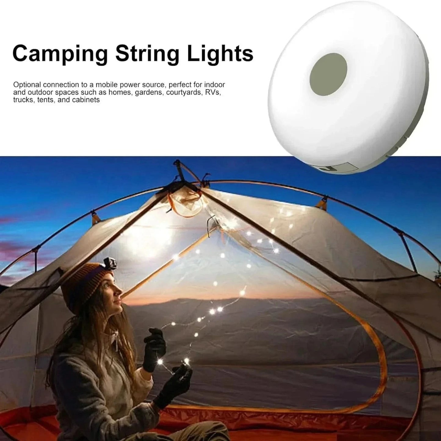 x Solar-Powered Camping String Lights – Warm & Decorative