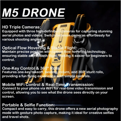 New M5 Quadcopter with Triple Cameras, Optical Flow Positioning, One-Key Return, Brushless Motor — Top Choice for Holiday Gifts