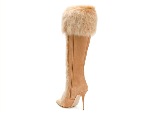 Luxury Winter Faux Fur Knee High Boots – Fluffy Mongolian Fur Platform Snow Boots for Women