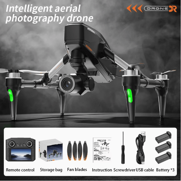 4K HD FPV Drone w/ 4.5” Screen Remote, Digital Transmission, Brushless Motors + 3 Batteries