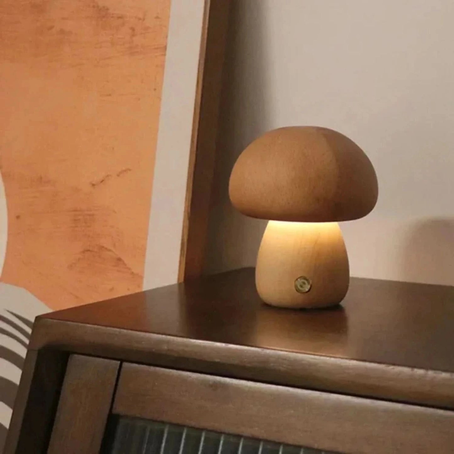 WOW GOODS !! Wood-B / 3COLOR -Dimmable / CHINA Adorable, Warm, and Cozy Wooden Mushroom LED Night Light for Bedroom and Children's Room Lovely Bedside Table Lamp with Touch Sw