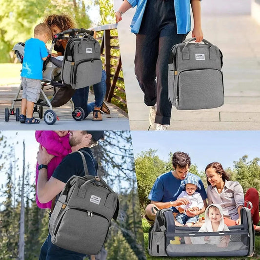 WOW GOODS !! Baby & Child Foldable Diaper Bag Baby Bed Bags Crib Travel Backpack with Changing Station Insulated Pocket Large Capacity