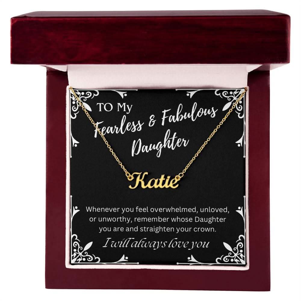 ShineOn Fulfillment Jewelry 18k Yellow Gold Finish / Luxury Box To My Fearless & Fabulous Daughter Custom Name Necklace, Daughter Gift From Dad, Mom, Daughter Jewelry, With Message Card And Gift Box
