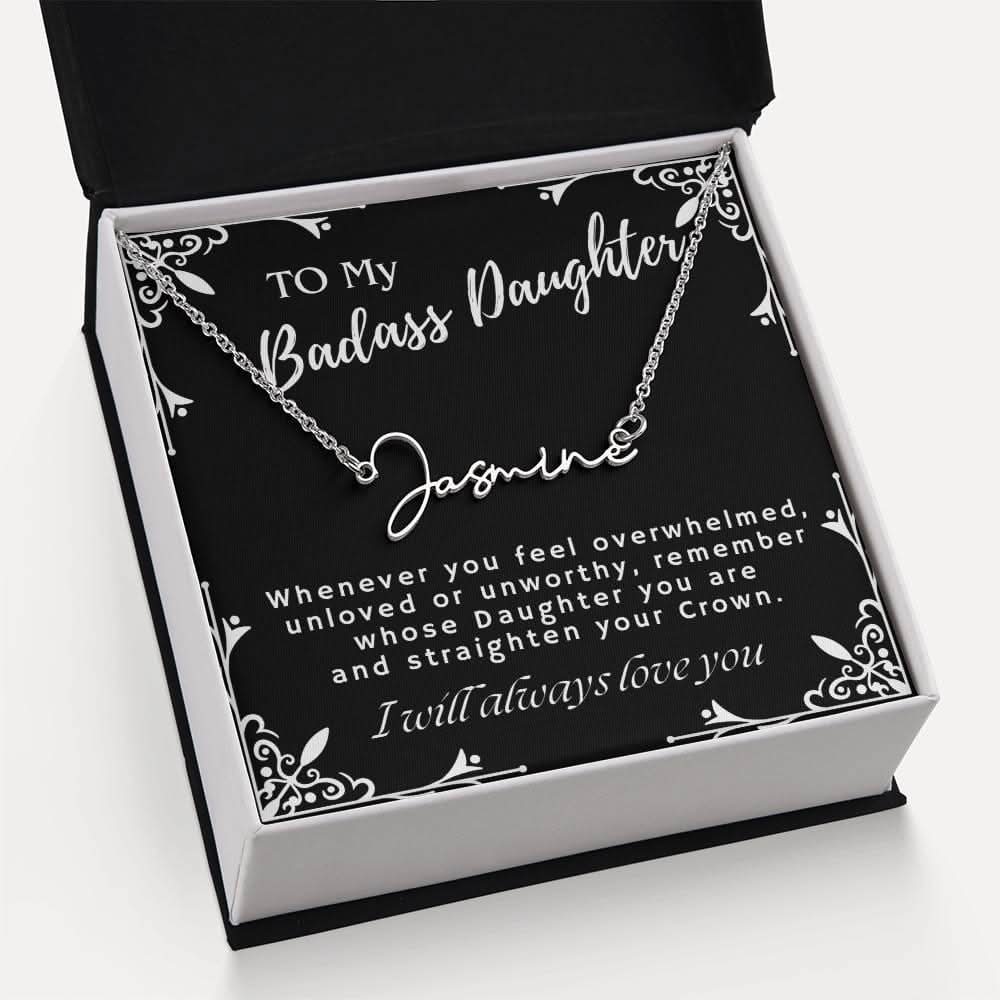 ShineOn Fulfillment Jewelry To My Badass Daughter Custom Name Necklace, Daughter Gift From Dad, Mom, Daughter Jewelry, With Message Card And Gift Box