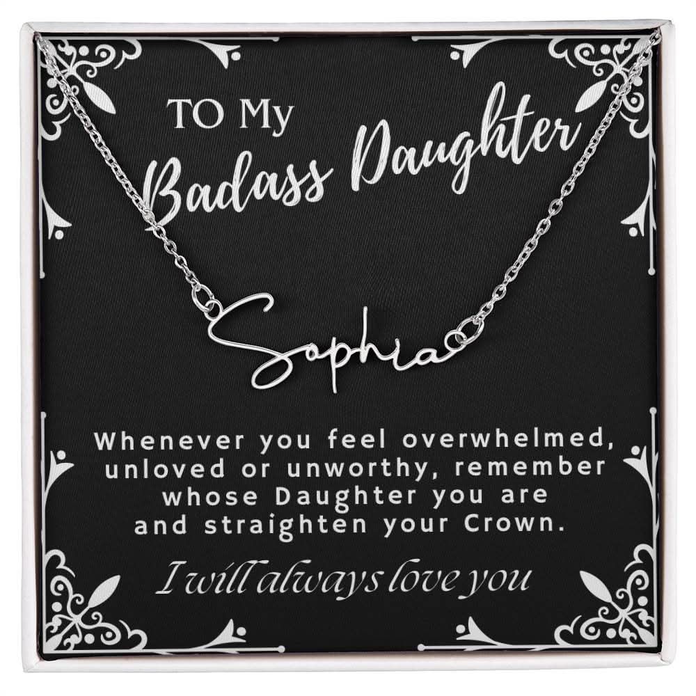 ShineOn Fulfillment Jewelry Polished Stainless Steel / Standard Box To My Badass Daughter Custom Name Necklace, Daughter Gift From Dad, Mom, Daughter Jewelry, With Message Card And Gift Box