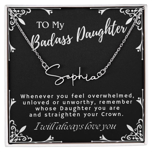 ShineOn Fulfillment Jewelry Polished Stainless Steel / Standard Box To My Badass Daughter Custom Name Necklace, Daughter Gift From Dad, Mom, Daughter Jewelry, With Message Card And Gift Box