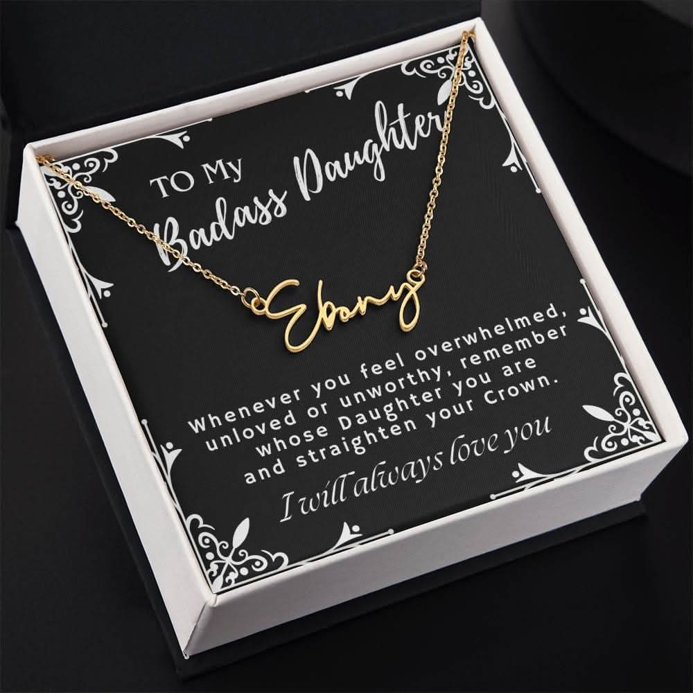 ShineOn Fulfillment Jewelry To My Badass Daughter Custom Name Necklace, Daughter Gift From Dad, Mom, Daughter Jewelry, With Message Card And Gift Box