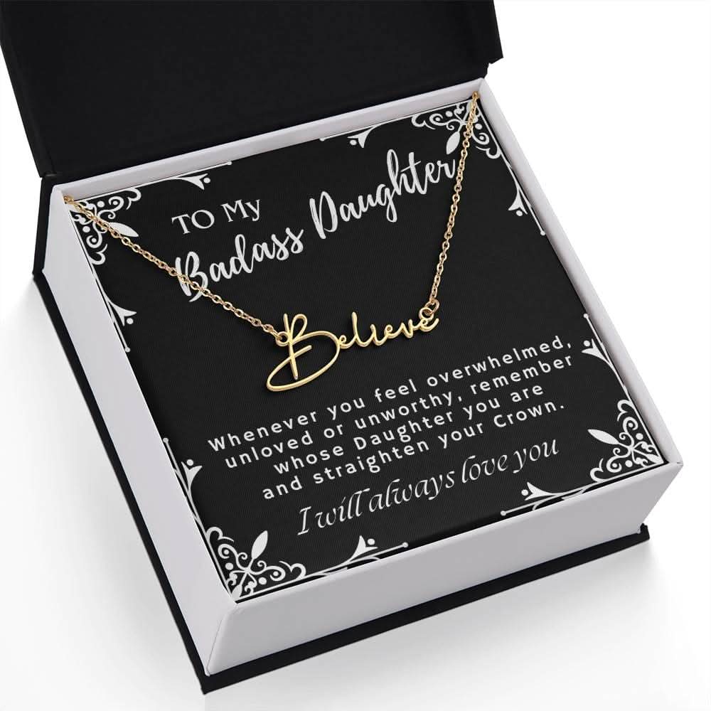 ShineOn Fulfillment Jewelry To My Badass Daughter Custom Name Necklace, Daughter Gift From Dad, Mom, Daughter Jewelry, With Message Card And Gift Box