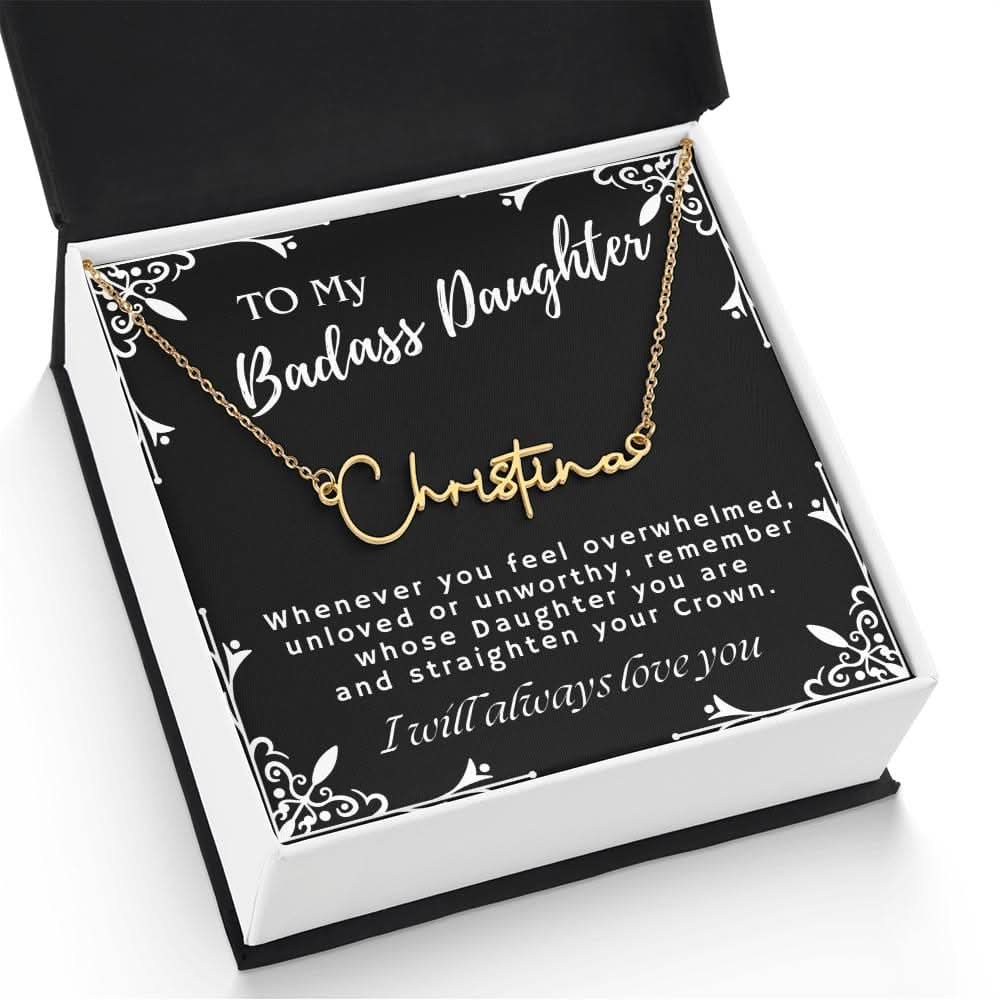 ShineOn Fulfillment Jewelry To My Badass Daughter Custom Name Necklace, Daughter Gift From Dad, Mom, Daughter Jewelry, With Message Card And Gift Box