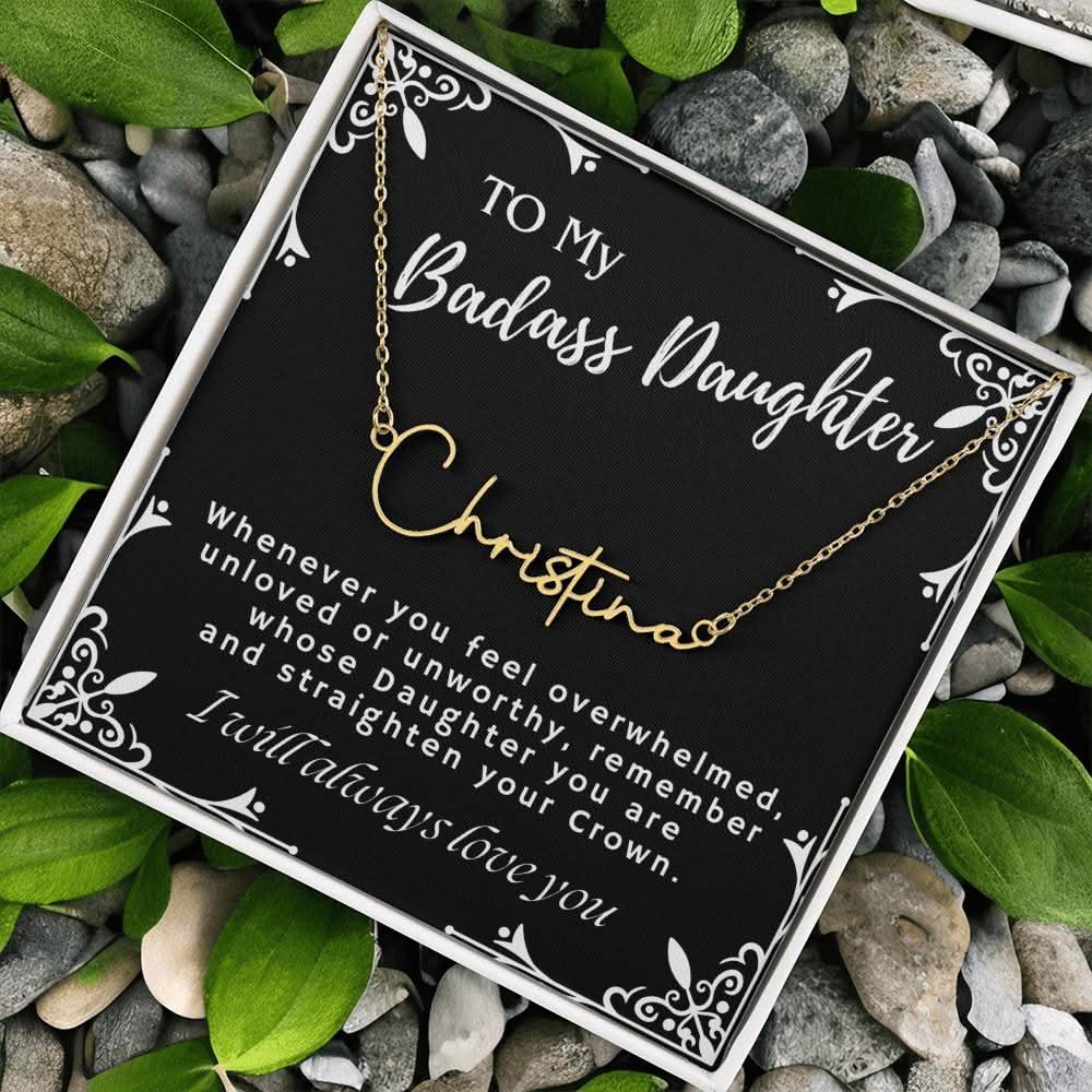 ShineOn Fulfillment Jewelry To My Badass Daughter Custom Name Necklace, Daughter Gift From Dad, Mom, Daughter Jewelry, With Message Card And Gift Box