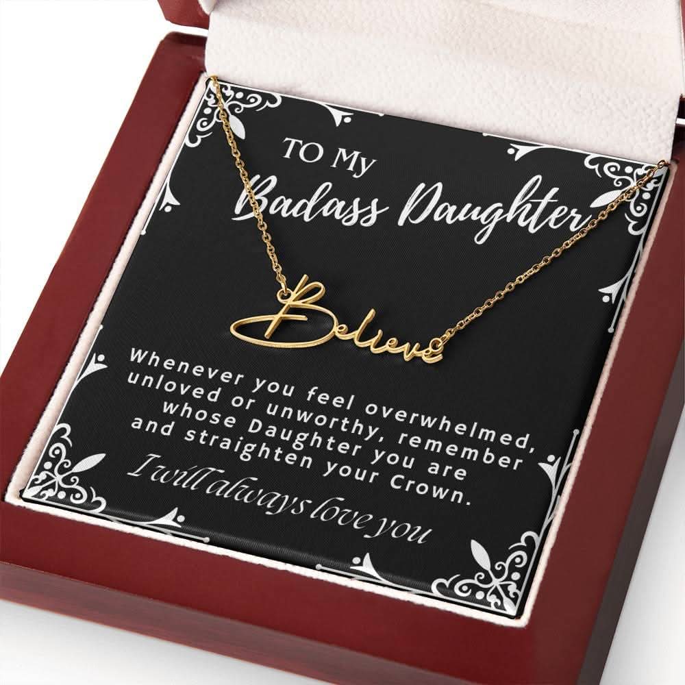 ShineOn Fulfillment Jewelry To My Badass Daughter Custom Name Necklace, Daughter Gift From Dad, Mom, Daughter Jewelry, With Message Card And Gift Box
