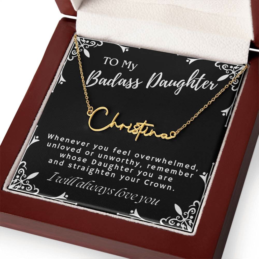 ShineOn Fulfillment Jewelry To My Badass Daughter Custom Name Necklace, Daughter Gift From Dad, Mom, Daughter Jewelry, With Message Card And Gift Box