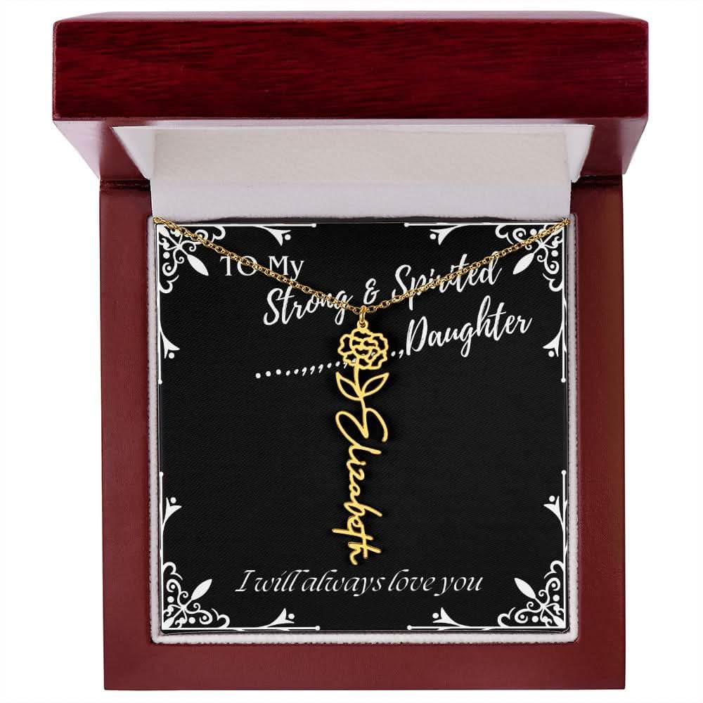 ShineOn Fulfillment Jewelry 18k Yellow Gold Finish / Luxury Box / January To My Strong & Spirited Daughter Custom Name Necklace, Daughter Gift From Dad, Mom, Daughter Jewelry, With Message Card And Gift Box