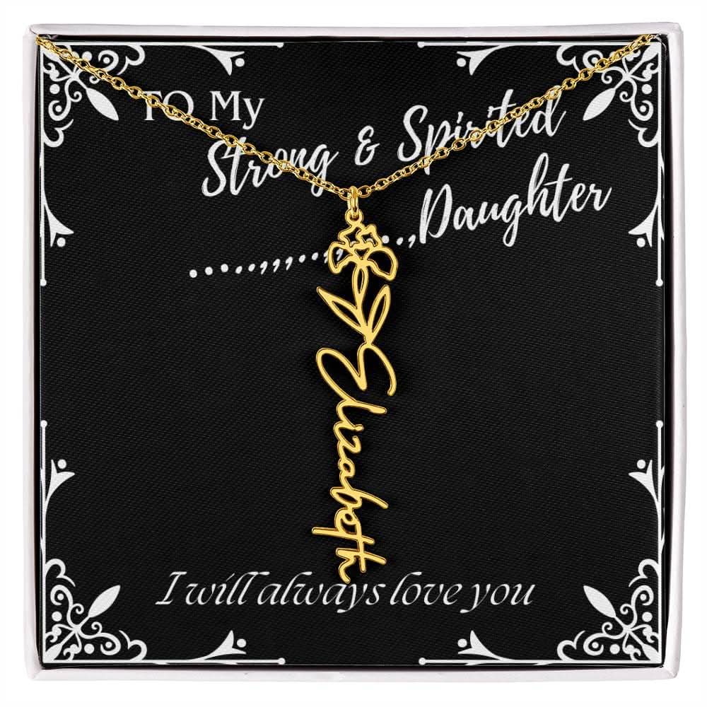 ShineOn Fulfillment Jewelry 18k Yellow Gold Finish / Standard Box / February To My Strong & Spirited Daughter Custom Name Necklace, Daughter Gift From Dad, Mom, Daughter Jewelry, With Message Card And Gift Box