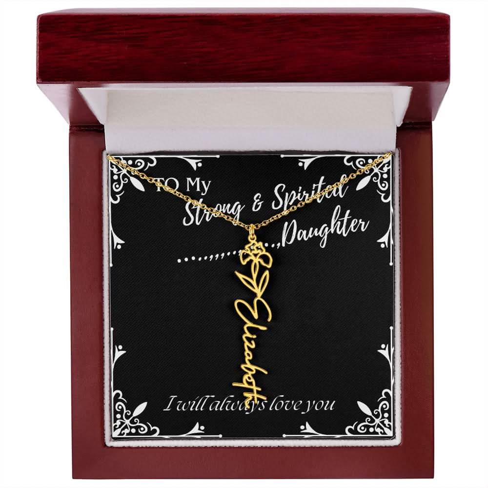 ShineOn Fulfillment Jewelry 18k Yellow Gold Finish / Luxury Box / February To My Strong & Spirited Daughter Custom Name Necklace, Daughter Gift From Dad, Mom, Daughter Jewelry, With Message Card And Gift Box