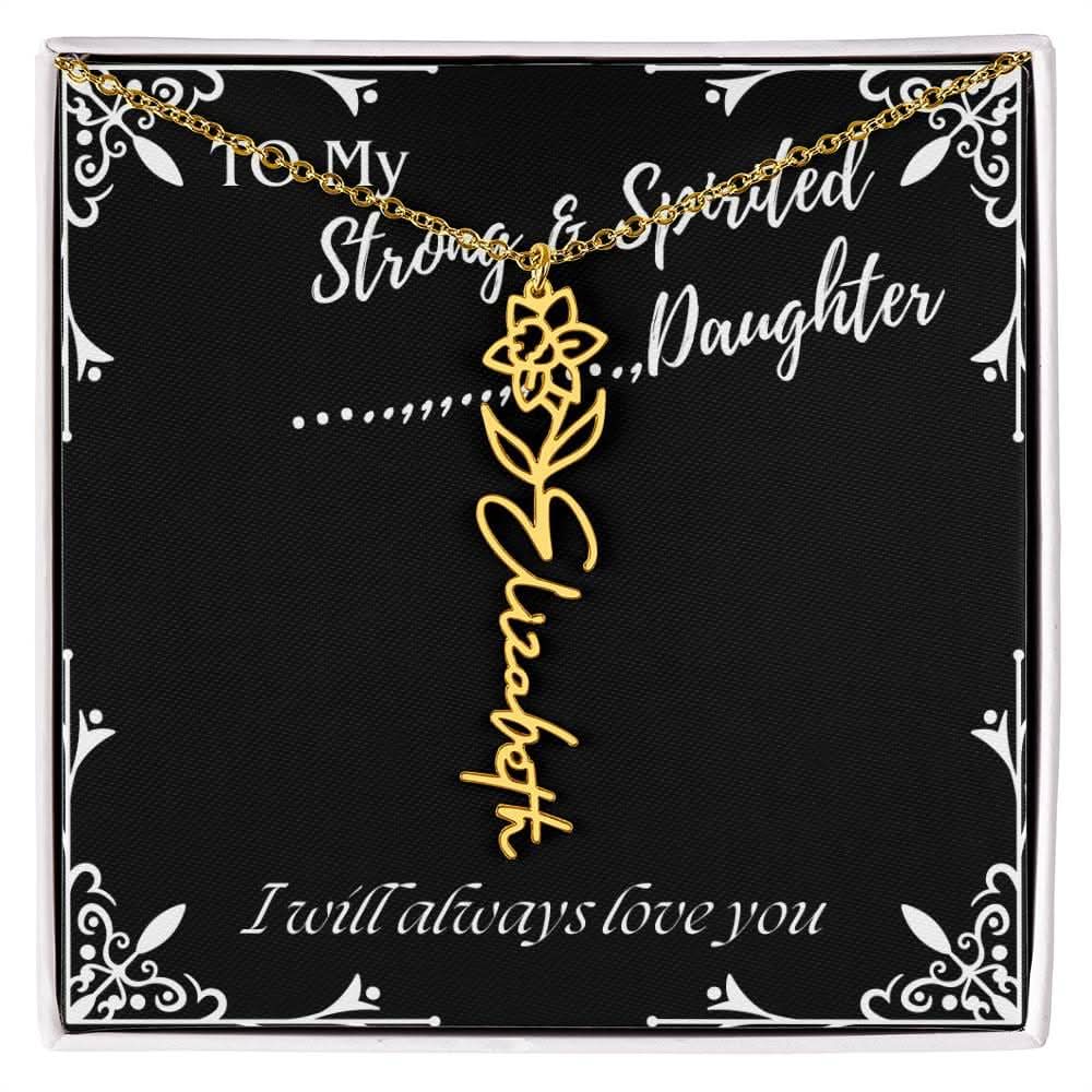 ShineOn Fulfillment Jewelry 18k Yellow Gold Finish / Standard Box / March To My Strong & Spirited Daughter Custom Name Necklace, Daughter Gift From Dad, Mom, Daughter Jewelry, With Message Card And Gift Box