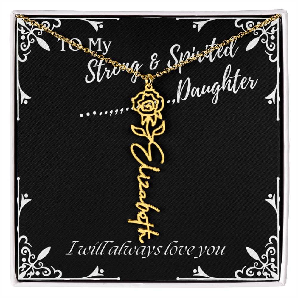 ShineOn Fulfillment Jewelry 18k Yellow Gold Finish / Standard Box / June To My Strong & Spirited Daughter Custom Name Necklace, Daughter Gift From Dad, Mom, Daughter Jewelry, With Message Card And Gift Box