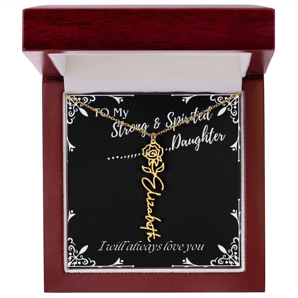 ShineOn Fulfillment Jewelry 18k Yellow Gold Finish / Luxury Box / June To My Strong & Spirited Daughter Custom Name Necklace, Daughter Gift From Dad, Mom, Daughter Jewelry, With Message Card And Gift Box
