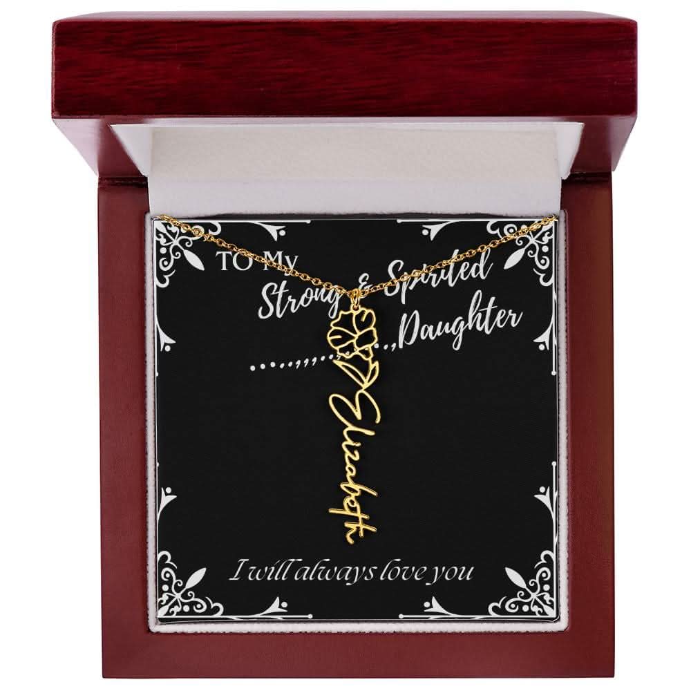 ShineOn Fulfillment Jewelry 18k Yellow Gold Finish / Luxury Box / September To My Strong & Spirited Daughter Custom Name Necklace, Daughter Gift From Dad, Mom, Daughter Jewelry, With Message Card And Gift Box