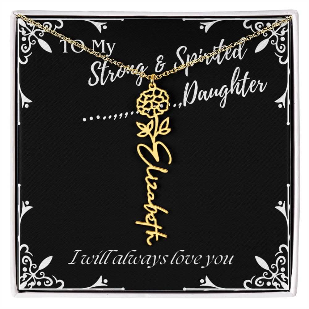 ShineOn Fulfillment Jewelry 18k Yellow Gold Finish / Standard Box / October To My Strong & Spirited Daughter Custom Name Necklace, Daughter Gift From Dad, Mom, Daughter Jewelry, With Message Card And Gift Box