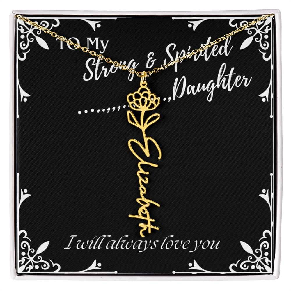 ShineOn Fulfillment Jewelry 18k Yellow Gold Finish / Standard Box / November To My Strong & Spirited Daughter Custom Name Necklace, Daughter Gift From Dad, Mom, Daughter Jewelry, With Message Card And Gift Box