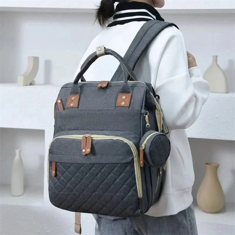 WOW GOODS !! Foldable Bed Diaper Bag Mommy Bag Large Capacity Pacifier Baby Backpack with Insulated Bottle Bag Baby Stroller Hanging Bag