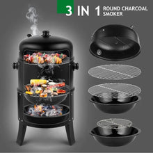 BBQ Charcoal Grill Outdoor Barbecue Pit Smoker with 3 Levels Patio Backyard Black