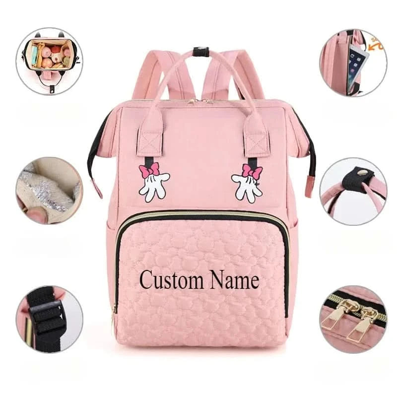 WOW GOODS !! Baby & Child Personalized Name Mommy Bag Multi-functional Double Shoulder Storage Diaper Backpack for Outdoor Traveling Mom Gift