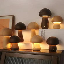 WOW GOODS !! Adorable, Warm, and Cozy Wooden Mushroom LED Night Light for Bedroom and Children's Room Lovely Bedside Table Lamp with Touch Sw