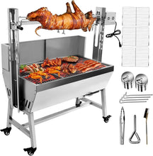 132LBS Stainless Steel Rotisserie Grill with Back Cover Guard, 25W Motor Small Pig Lamb 37 Inch BBQ Charcoal Rotisserie Roaster