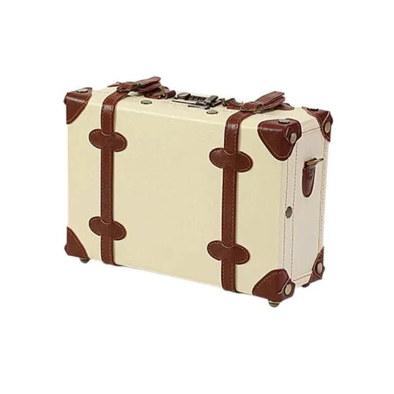 Vintage British Leather Suitcase, Retro Trolley Luggage with Antique Brass Hardware & Silent Wheels, Cabin Approved Carry-on Bag