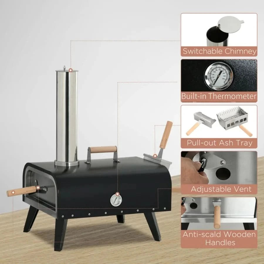 Outdoor Pizza Oven with 12 Stone Peel and Cover Portable Pellet Wood Fired Pizza Maker with Foldable Legs Stainless Steel Pizz