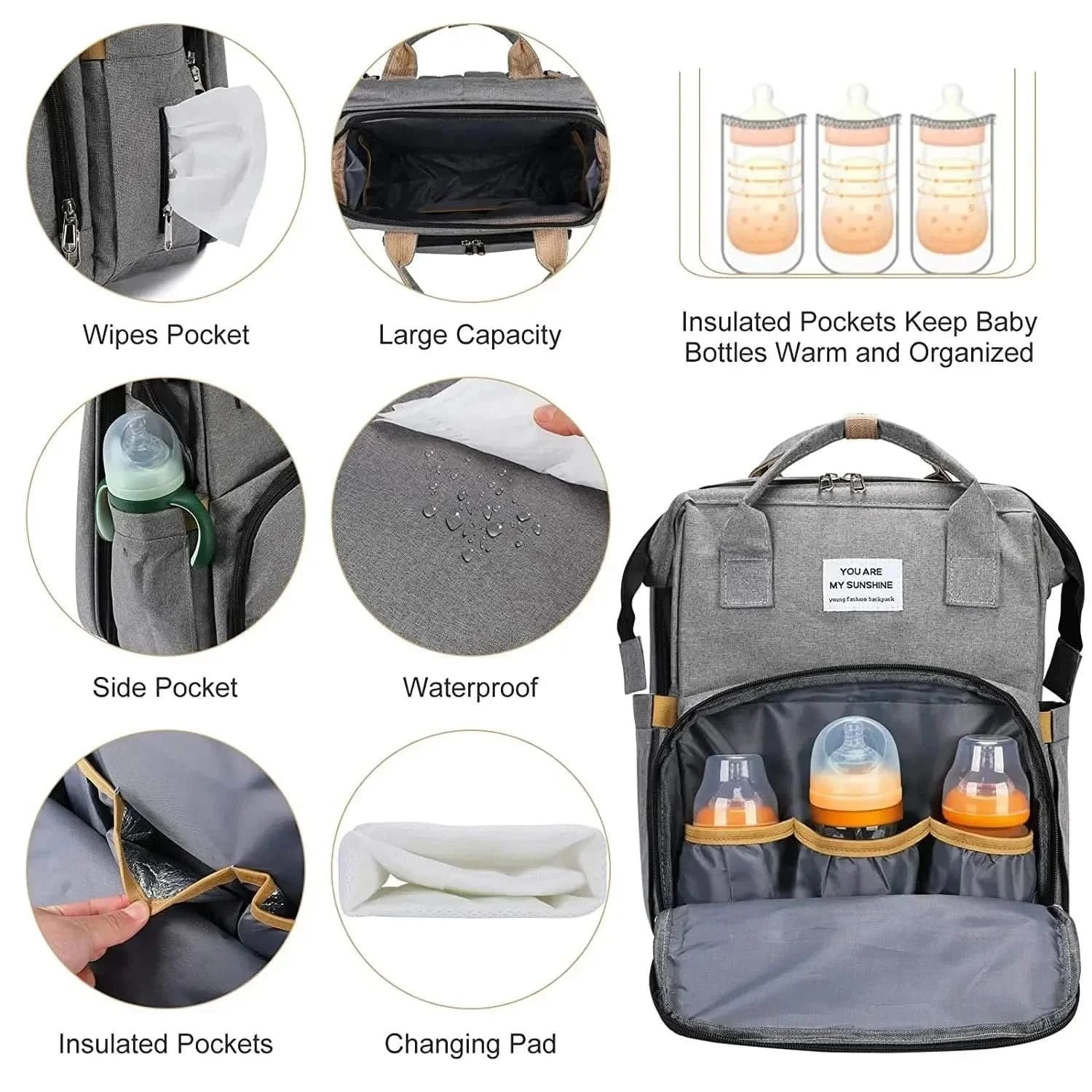 WOW GOODS !! Baby & Child Foldable Diaper Bag Baby Bed Bags Crib Travel  Backpack with Changing Station Insulated Pocket Large Capacity
