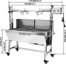 132LBS Stainless Steel Rotisserie Grill with Back Cover Guard, 25W Motor Small Pig Lamb 37 Inch BBQ Charcoal Rotisserie Roaster