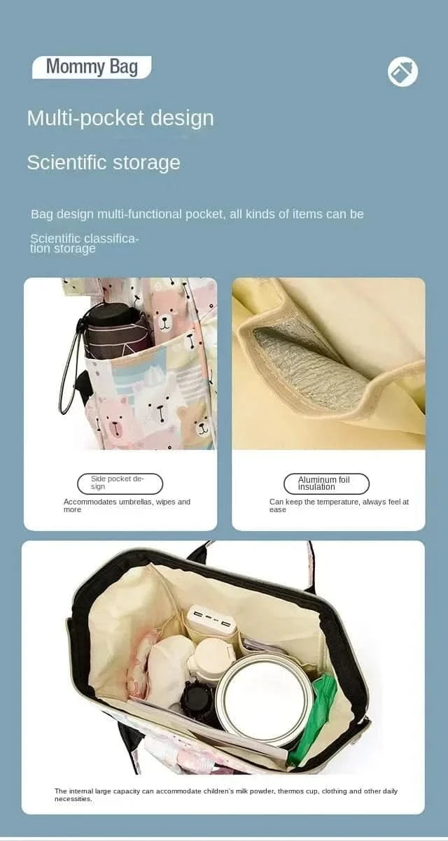 WOW GOODS !! Diaper Bag 25*38CM Baby Diaper Bag Cartoon Print Handbag Waterproof Reusable Diaper Bag Outdoor Travel Stroller Carrying Bag Storage