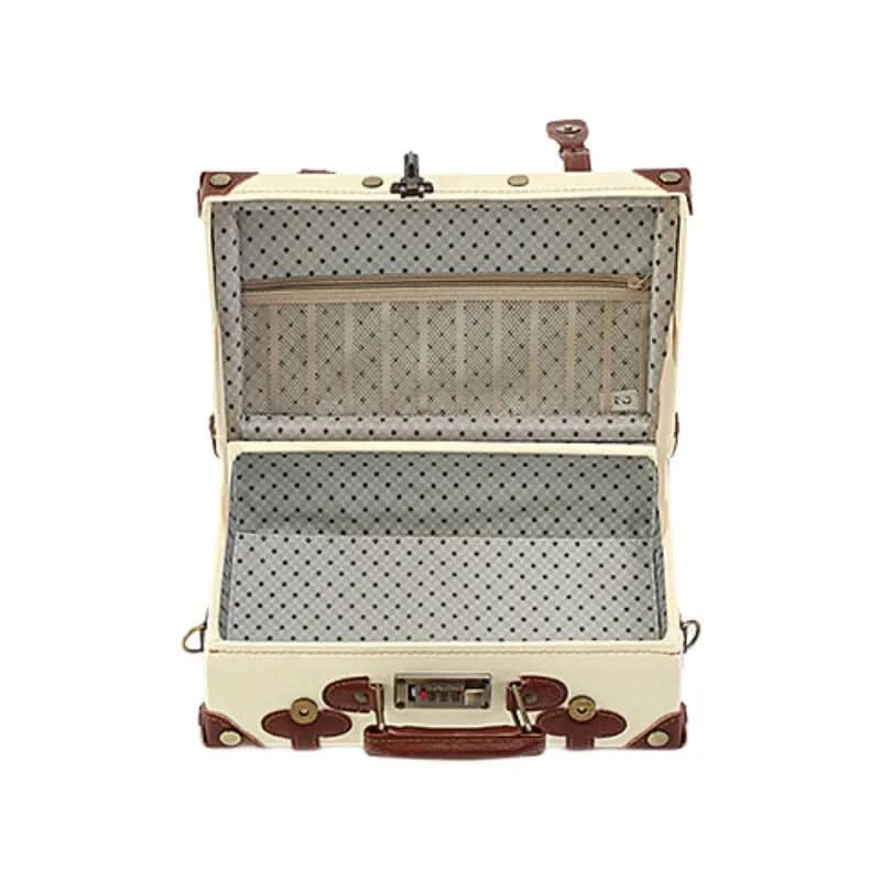 Vintage British Leather Suitcase, Retro Trolley Luggage with Antique Brass Hardware & Silent Wheels, Cabin Approved Carry-on Bag