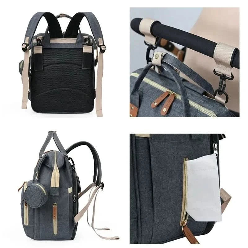 WOW GOODS !! Foldable Bed Diaper Bag Mommy Bag Large Capacity Pacifier Baby Backpack with Insulated Bottle Bag Baby Stroller Hanging Bag