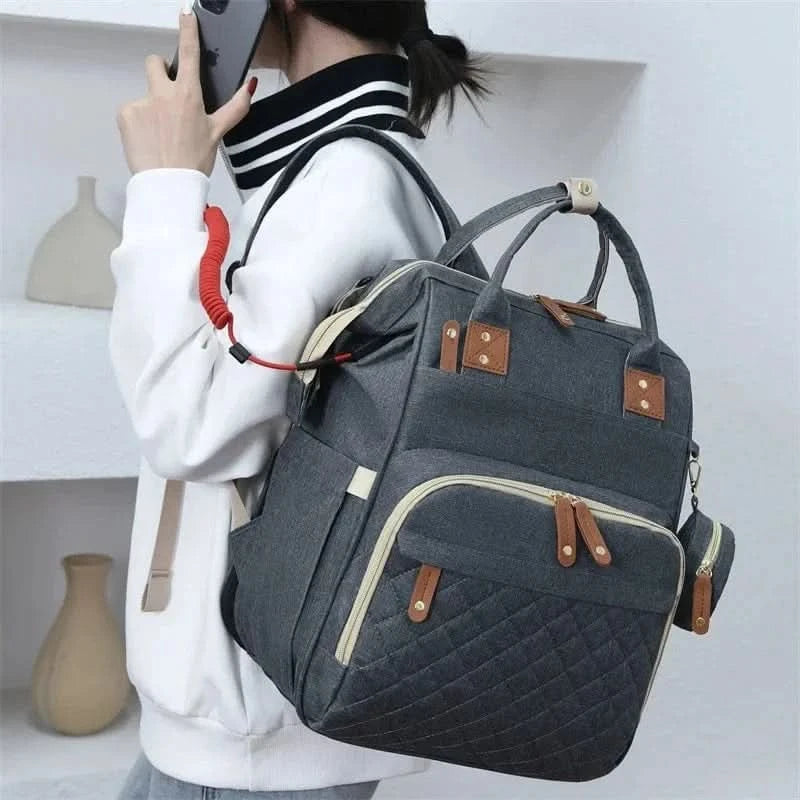 WOW GOODS !! Foldable Bed Diaper Bag Mommy Bag Large Capacity Pacifier Baby Backpack with Insulated Bottle Bag Baby Stroller Hanging Bag