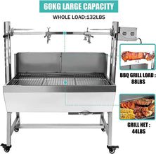 132LBS Stainless Steel Rotisserie Grill with Back Cover Guard, 25W Motor Small Pig Lamb 37 Inch BBQ Charcoal Rotisserie Roaster
