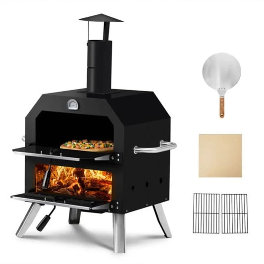 Outdoor Pizza Oven Wood Fired 2Layer Pizza Ovens Outside Pizza Maker with Stone Removable Cooking Rack for Camping Backyard BBQ