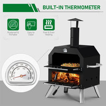 Outdoor Pizza Oven Wood Fired 2-Layer Pizza Ovens Outside Pizza Maker with Stone, Removable Cooking Rack for Camping Backyard
