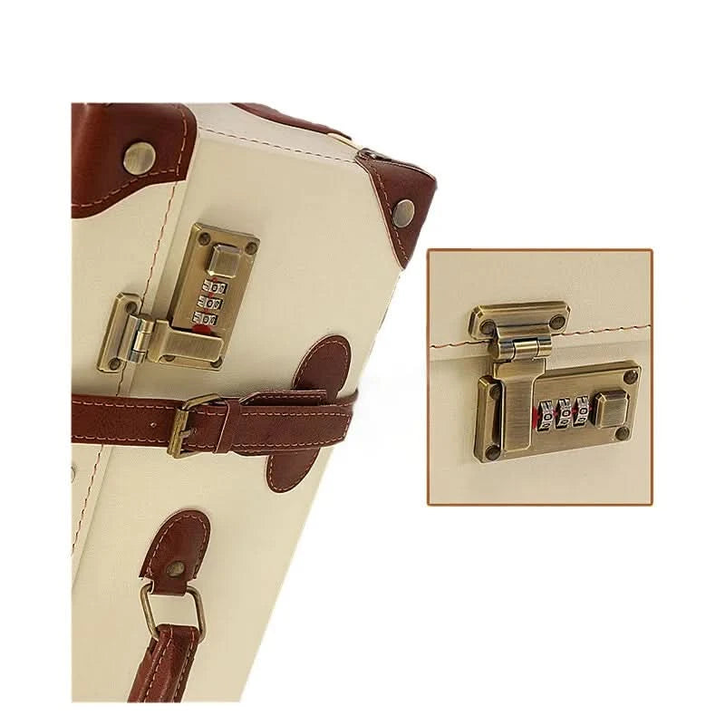 Vintage British Leather Suitcase, Retro Trolley Luggage with Antique Brass Hardware & Silent Wheels, Cabin Approved Carry-on Bag