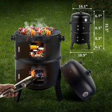 BBQ Charcoal Grill Outdoor Barbecue Pit Smoker with 3 Levels Patio Backyard Black