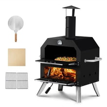 Outdoor Pizza Oven Wood Fired 2Layer Pizza Ovens Outside Pizza Maker with Stone Removable Cooking Rack for Camping Backyard BBQ