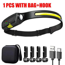 x 1Pcs with bag hook Ultra-Bright USB Rechargeable LED Headlamp – Motion Sensor