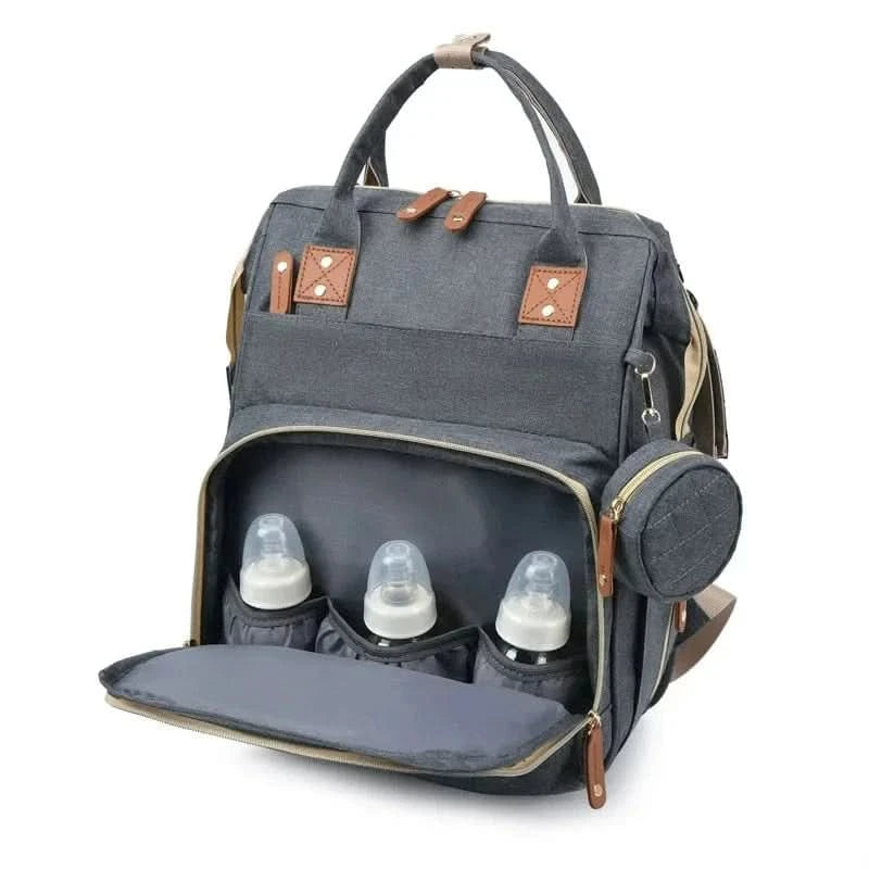 WOW GOODS !! Foldable Bed Diaper Bag Mommy Bag Large Capacity Pacifier Baby Backpack with Insulated Bottle Bag Baby Stroller Hanging Bag